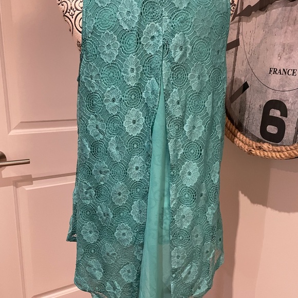 Vintage 90’s retro mint green crocheted sleeveless blouse with lining. - Picture 5 of 7